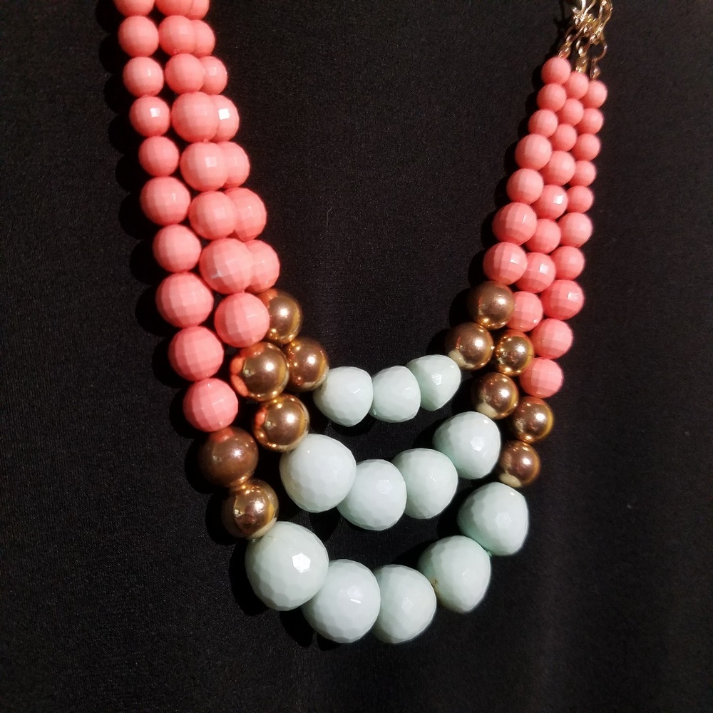 Coral and Aqua beaded necklace